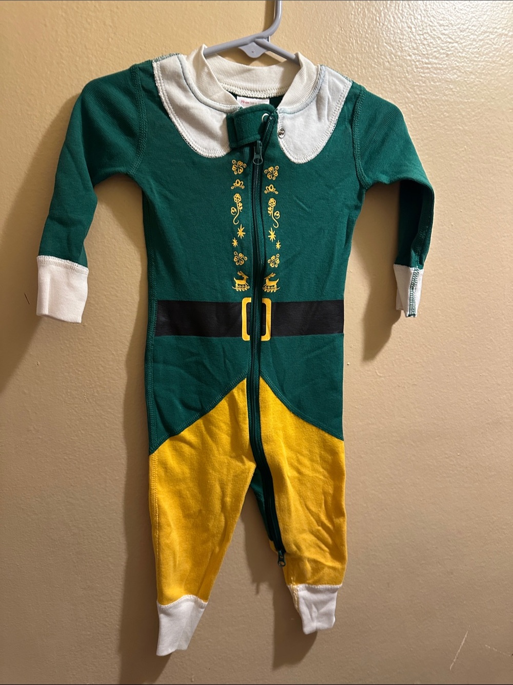 Hanna Andersson Green, Yellow & White Elf Pajamas Zipper Jumpsuit